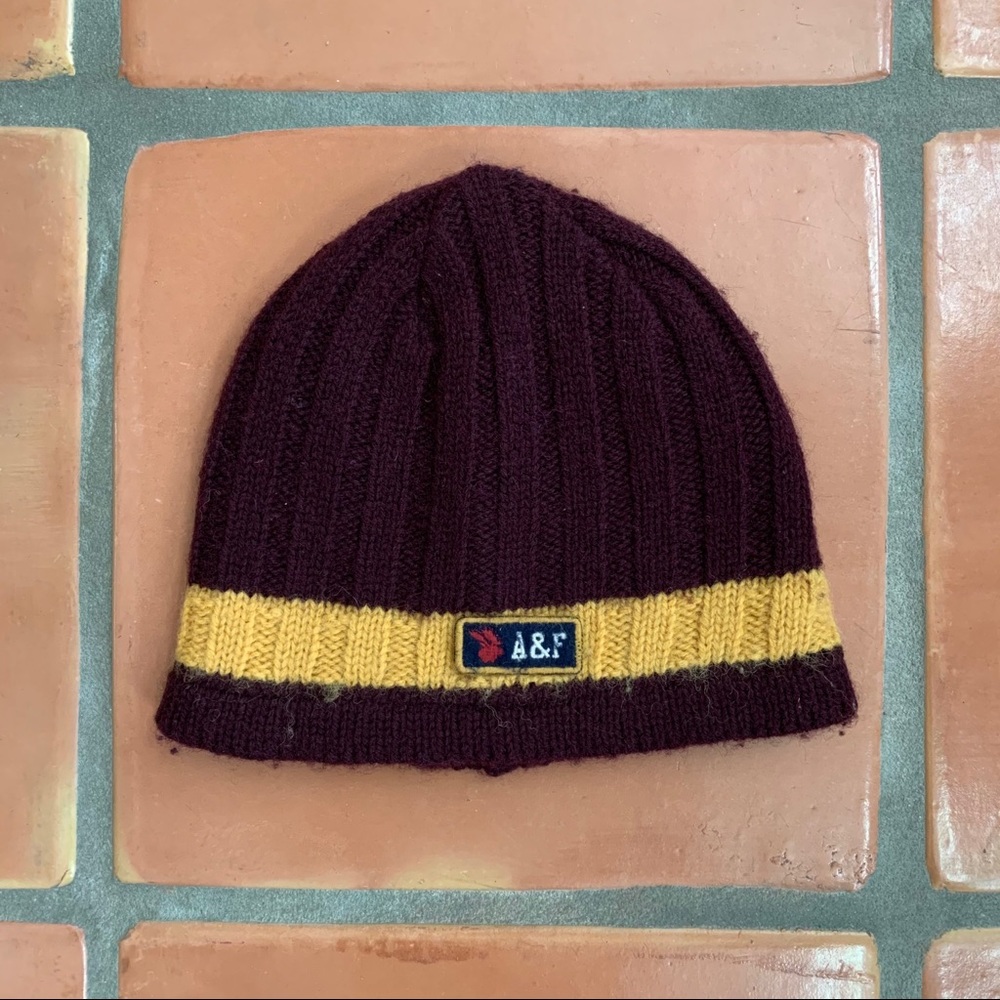 Abercrombie & Fitch Maroon/Gold Fleece Wool Beanie
